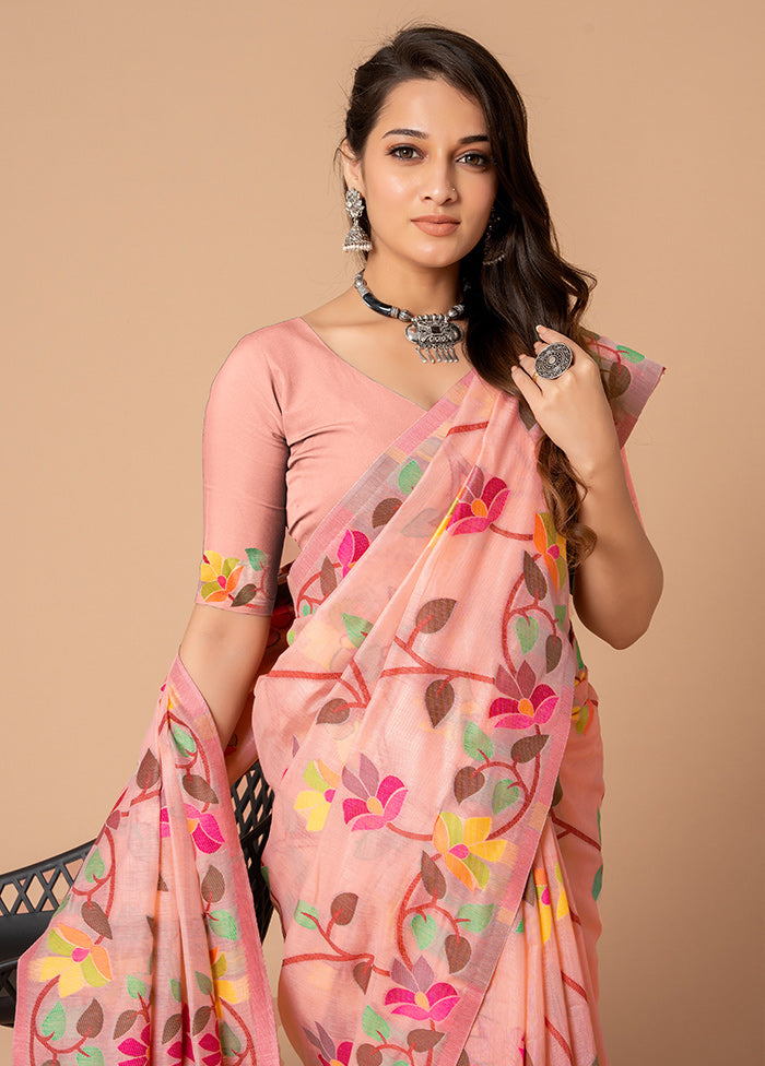 Pink Cotton Saree With Blouse Piece - Indian Silk House Agencies