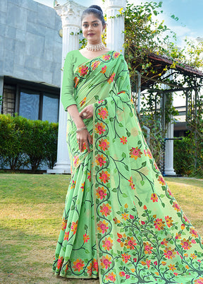 Green Silk Saree With Blouse Piece - Indian Silk House Agencies