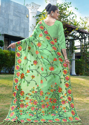 Green Silk Saree With Blouse Piece - Indian Silk House Agencies