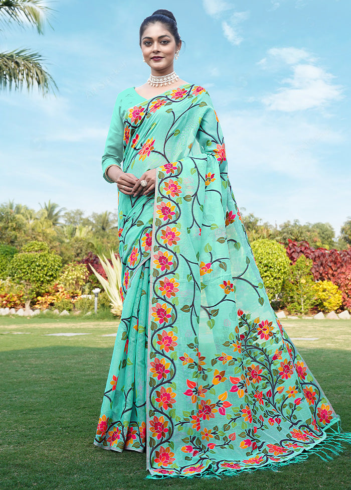 Sky Blue Silk Saree With Blouse Piece - Indian Silk House Agencies