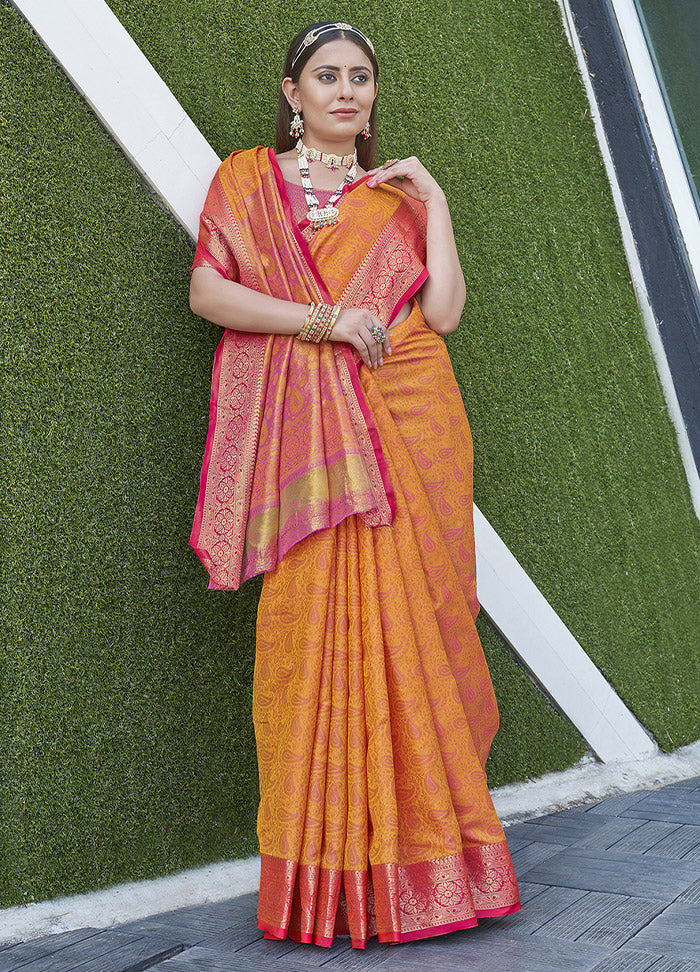 Light Orange Dupion Silk Saree With Blouse Piece