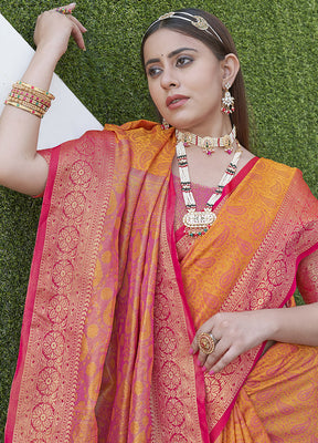 Light Orange Dupion Silk Saree With Blouse Piece - Indian Silk House Agencies