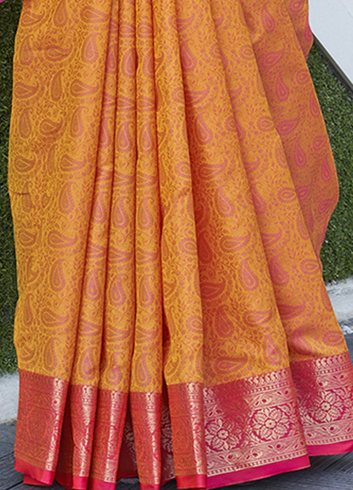 Light Orange Dupion Silk Saree With Blouse Piece