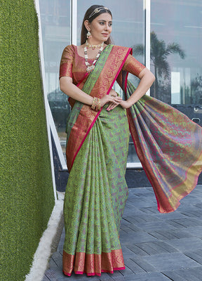 Light Green Dupion Silk Saree With Blouse Piece