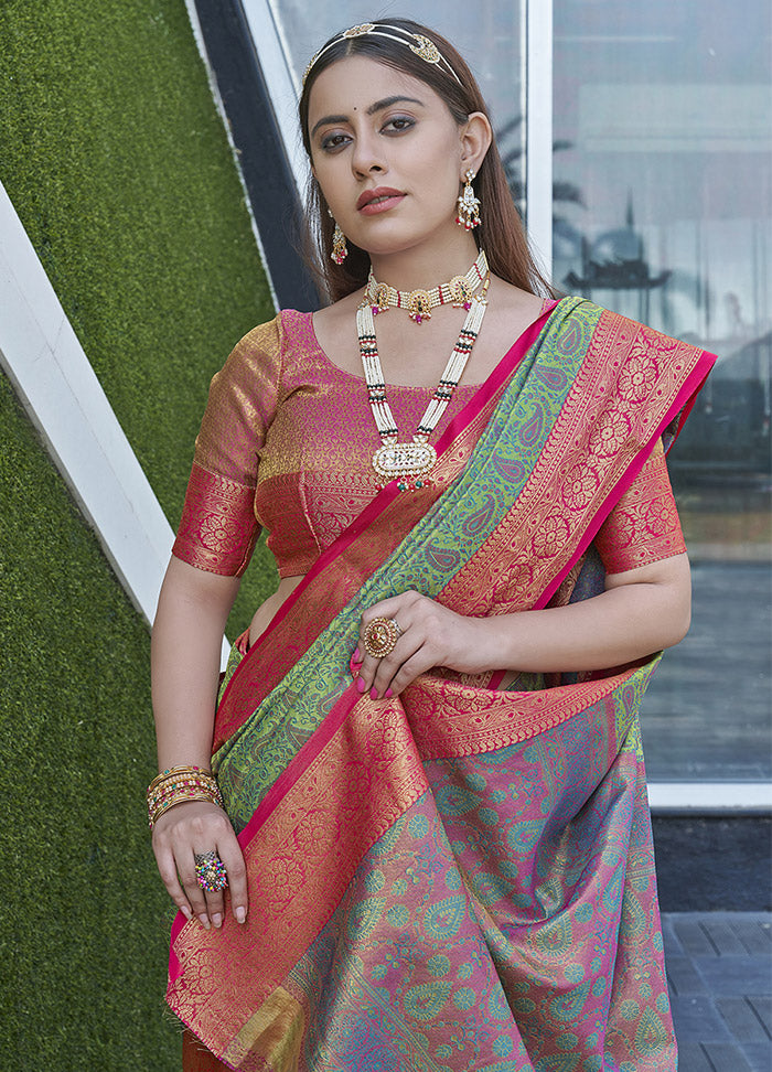Light Green Dupion Silk Saree With Blouse Piece - Indian Silk House Agencies