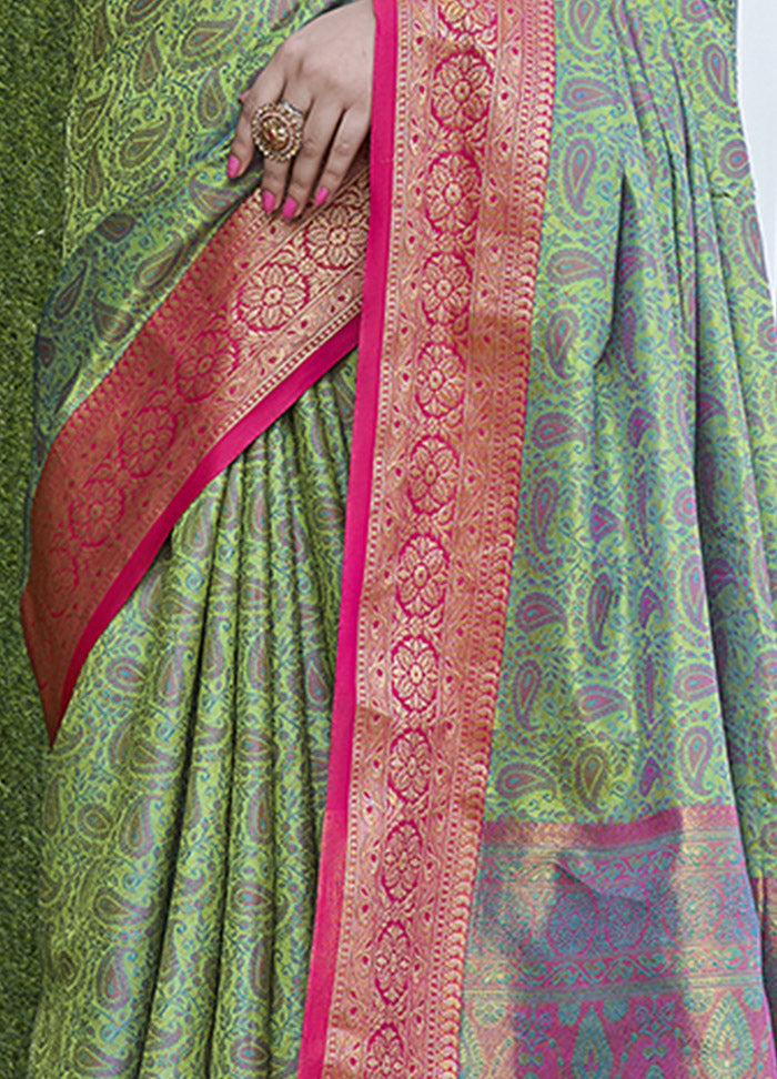 Light Green Dupion Silk Saree With Blouse Piece