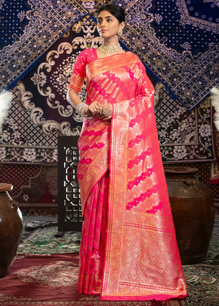 Pink Banarasi Silk Saree With Blouse Piece