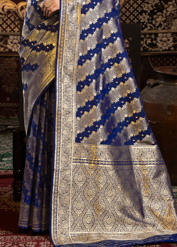 Royal Blue Banarasi Silk Saree With Blouse Piece