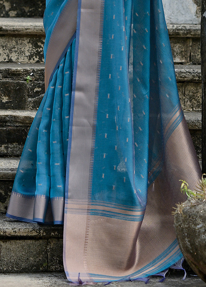 Firoza Tussar Silk Saree With Blouse Piece