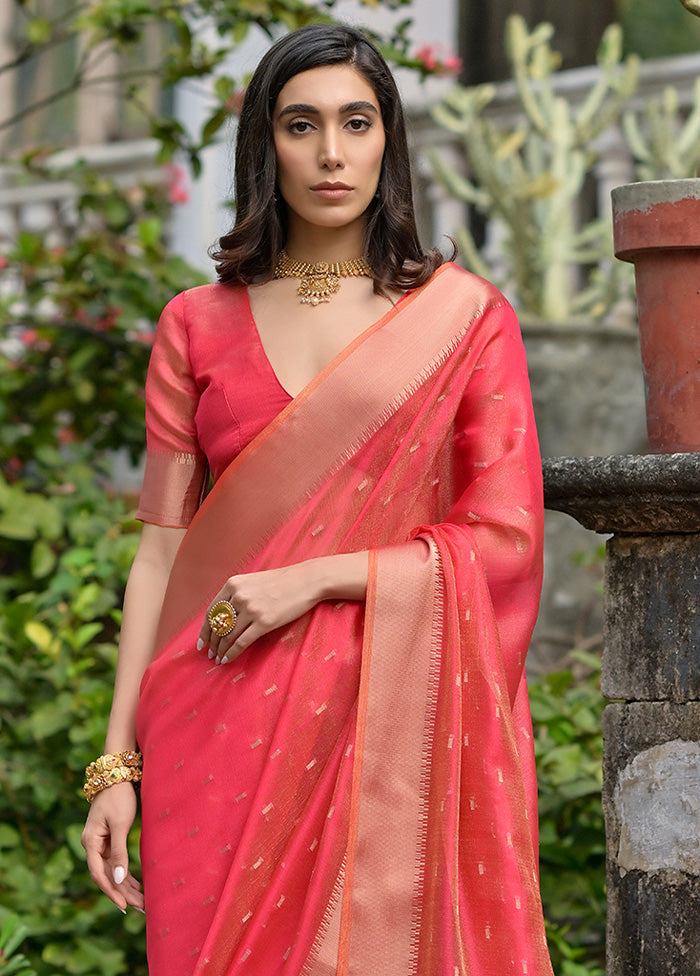 Pink Tussar Silk Saree With Blouse Piece