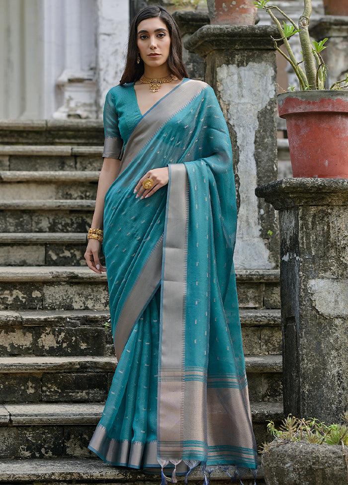 Rama Tussar Silk Saree With Blouse Piece