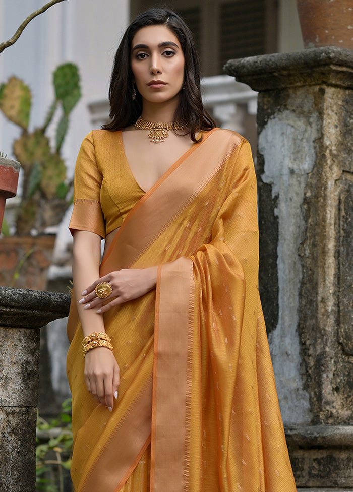 Yellow Tussar Silk Saree With Blouse Piece