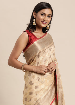Beige Chanderi Silk Saree With Blouse Piece - Indian Silk House Agencies