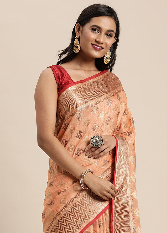 Orange Chanderi Silk Saree With Blouse Piece