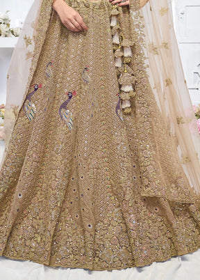 3 Pc Golden Net Semi Stitched Lehenga Set