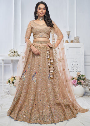 3 Pc Golden Net Semi Stitched Lehenga Set