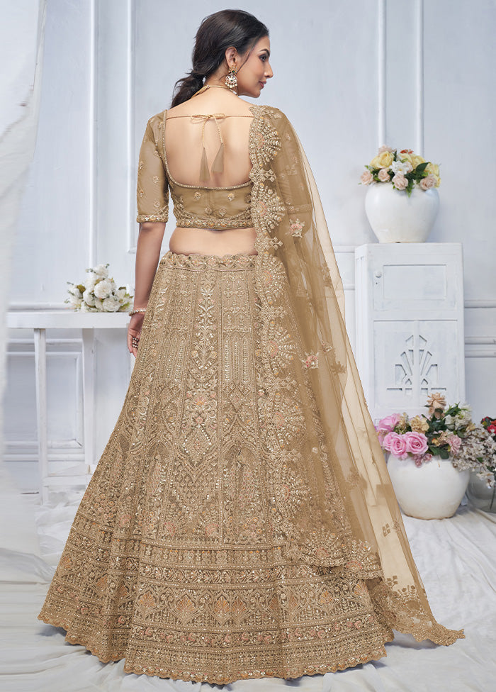 3 Pc Golden Net Semi Stitched Lehenga Set