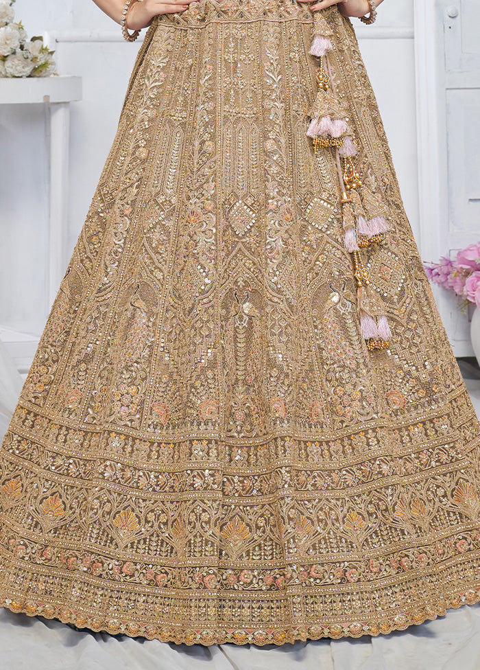 3 Pc Golden Net Semi Stitched Lehenga Set