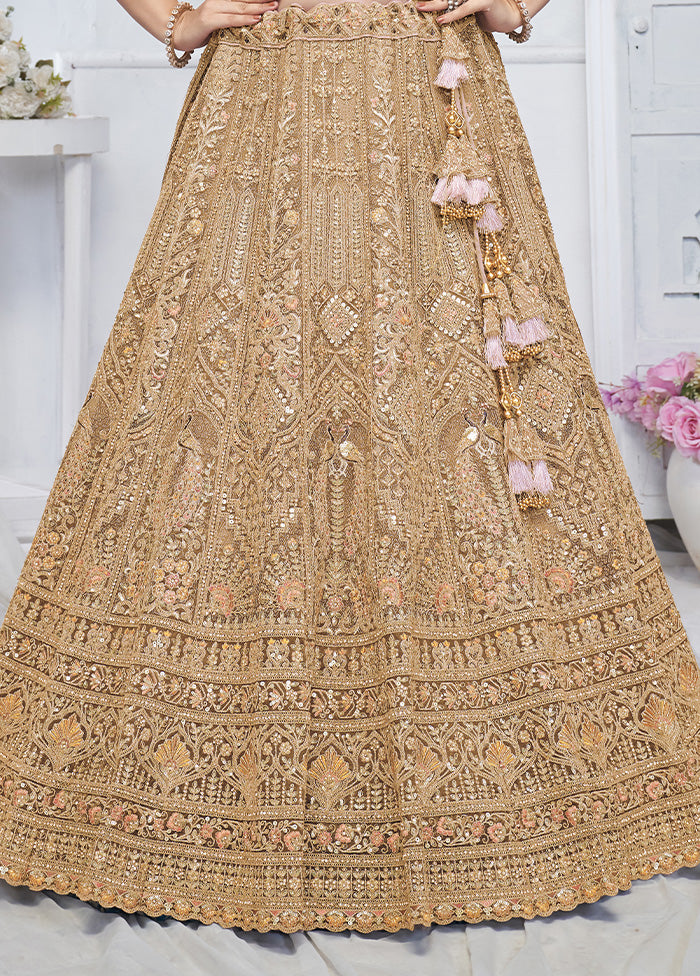 3 Pc Golden Net Semi Stitched Lehenga Set