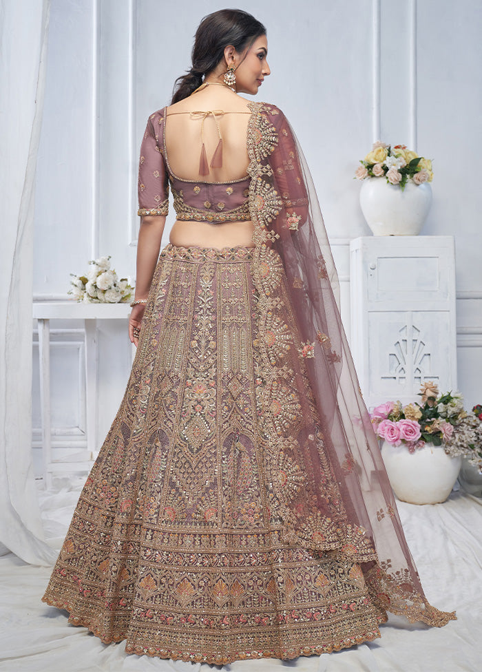 3 Pc Purple Net Semi Stitched Lehenga Set