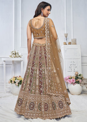 3 Pc Mustard Net Semi Stitched Lehenga Set