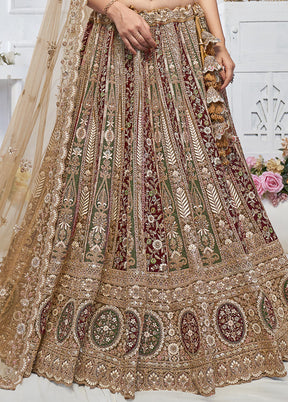 3 Pc Mustard Net Semi Stitched Lehenga Set