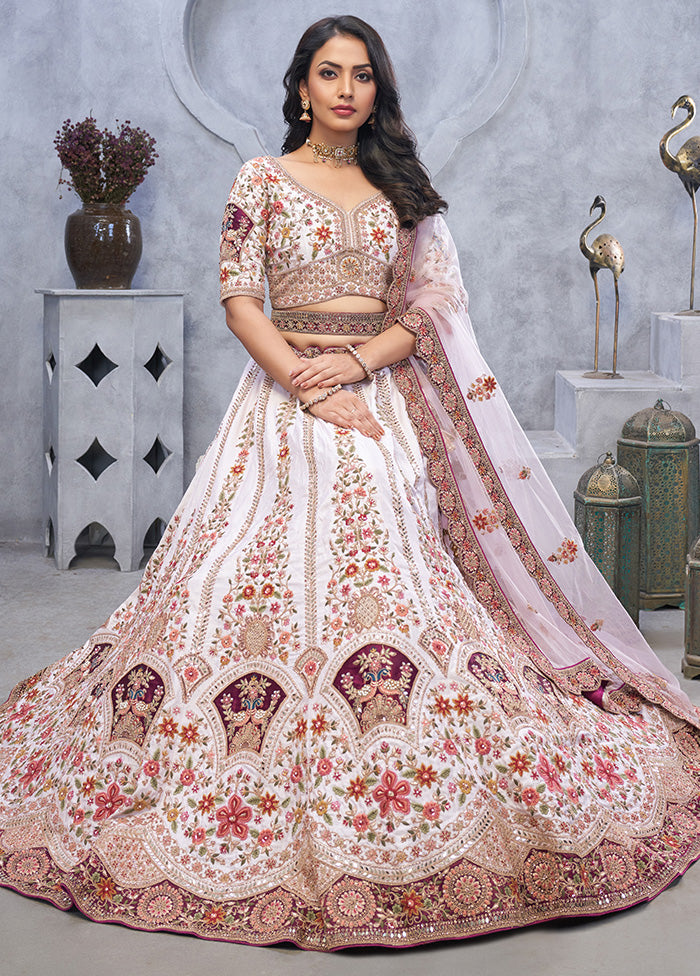 3 Pc Light Purple Silk Semi Stitched Lehenga Set