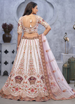 3 Pc Light Purple Silk Semi Stitched Lehenga Set