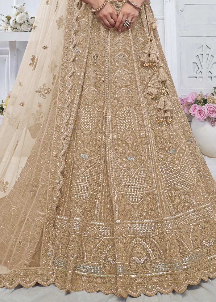 3 Pc Golden Net Semi Stitched Lehenga Set