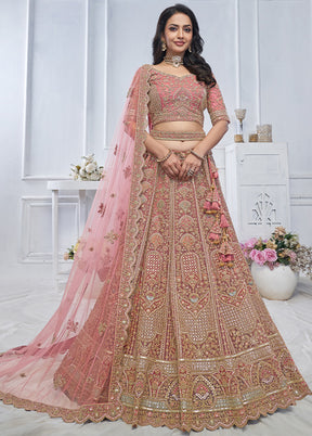 3 Pc Purple Net Semi Stitched Lehenga Set