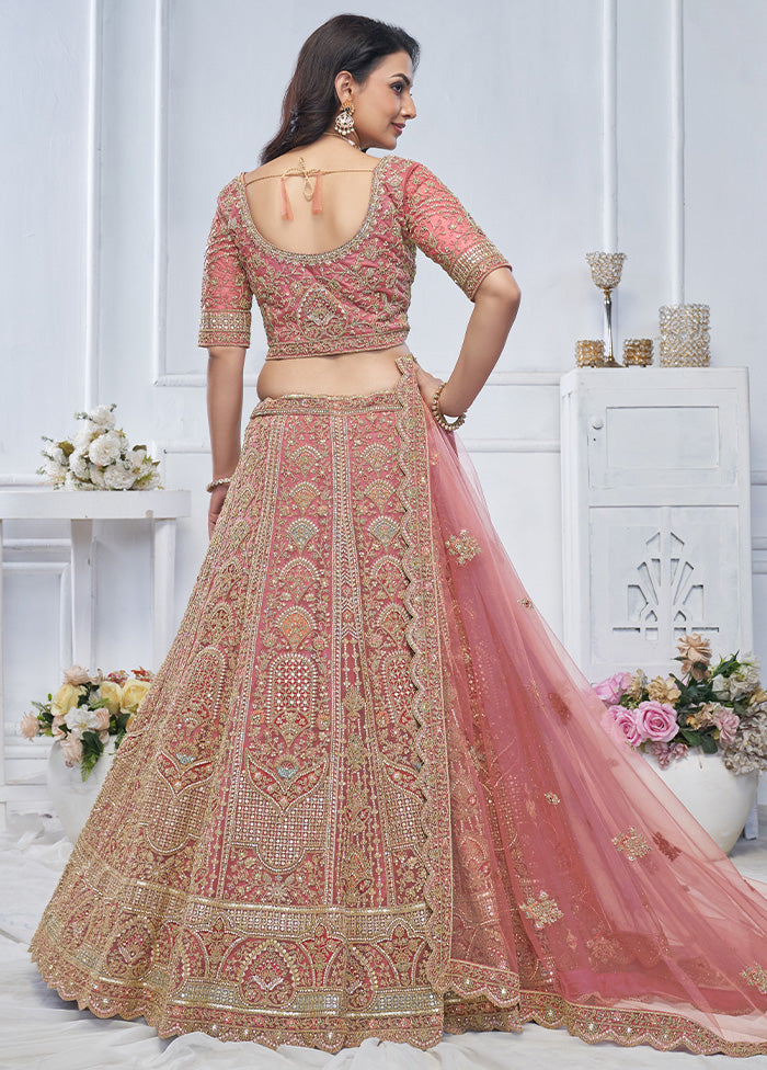 3 Pc Purple Net Semi Stitched Lehenga Set