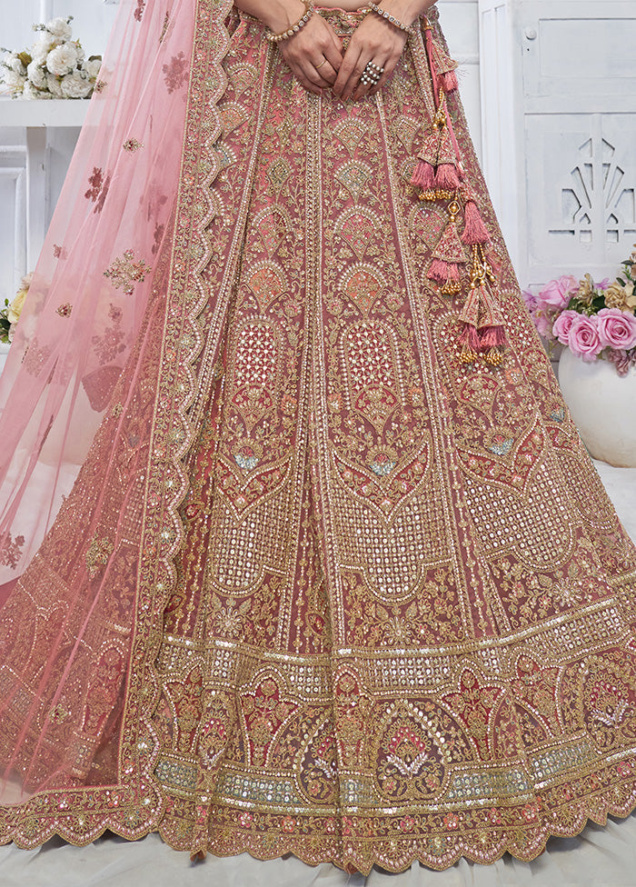 3 Pc Purple Net Semi Stitched Lehenga Set