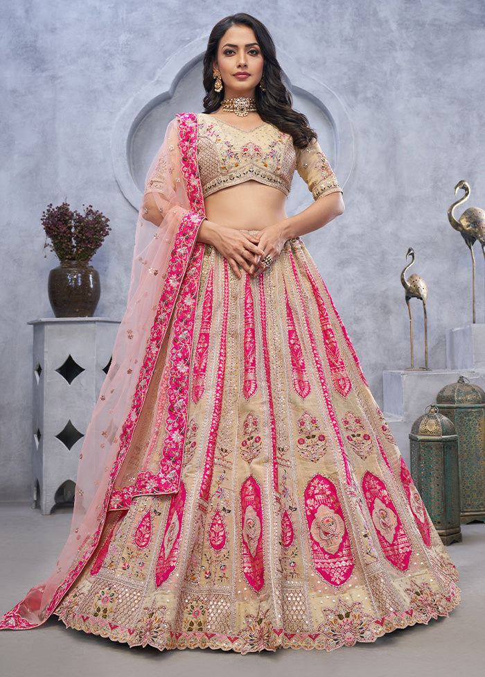 3 Pc Chiku Silk Semi Stitched Lehenga Set