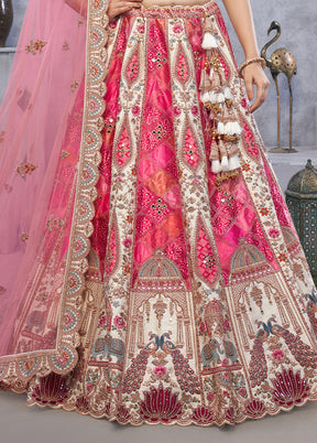 3 Pc Pink Silk Semi Stitched Lehenga Set