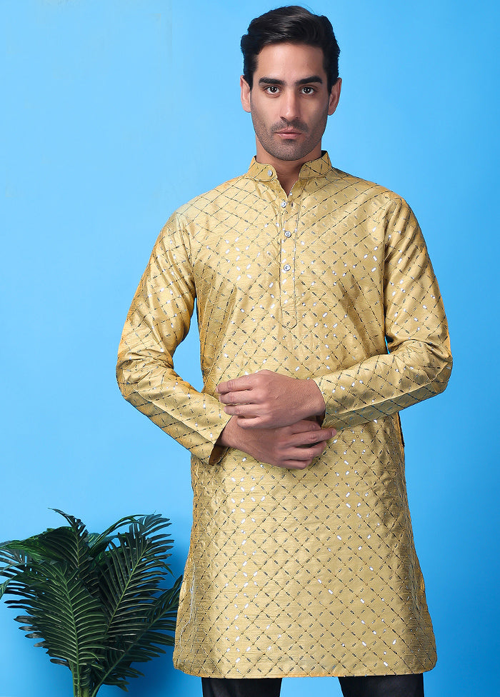 Golden Silk Embroidered Knee Length Kurta