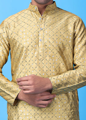 Golden Silk Embroidered Knee Length Kurta