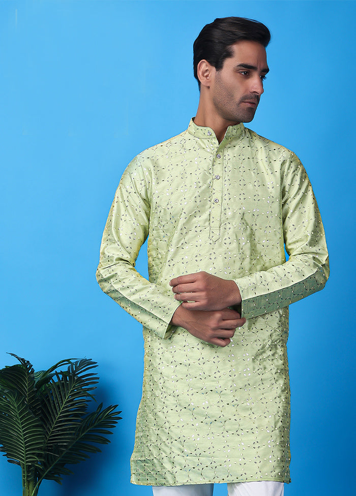 Sea Green Silk Embroidered Knee Length Kurta