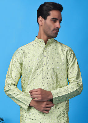 Sea Green Silk Embroidered Knee Length Kurta