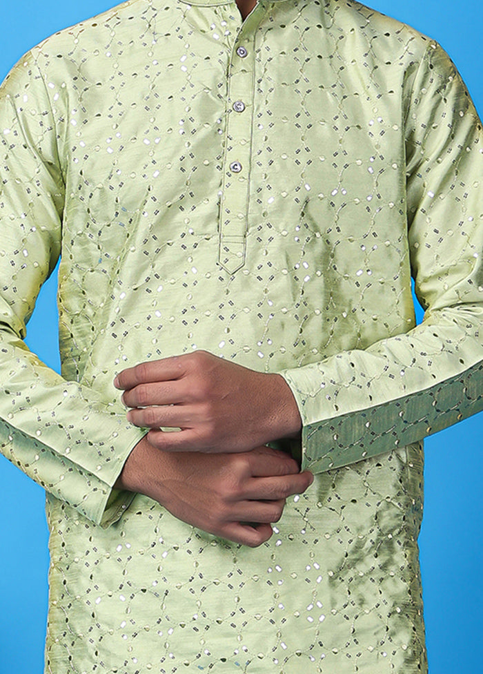 Sea Green Silk Embroidered Knee Length Kurta