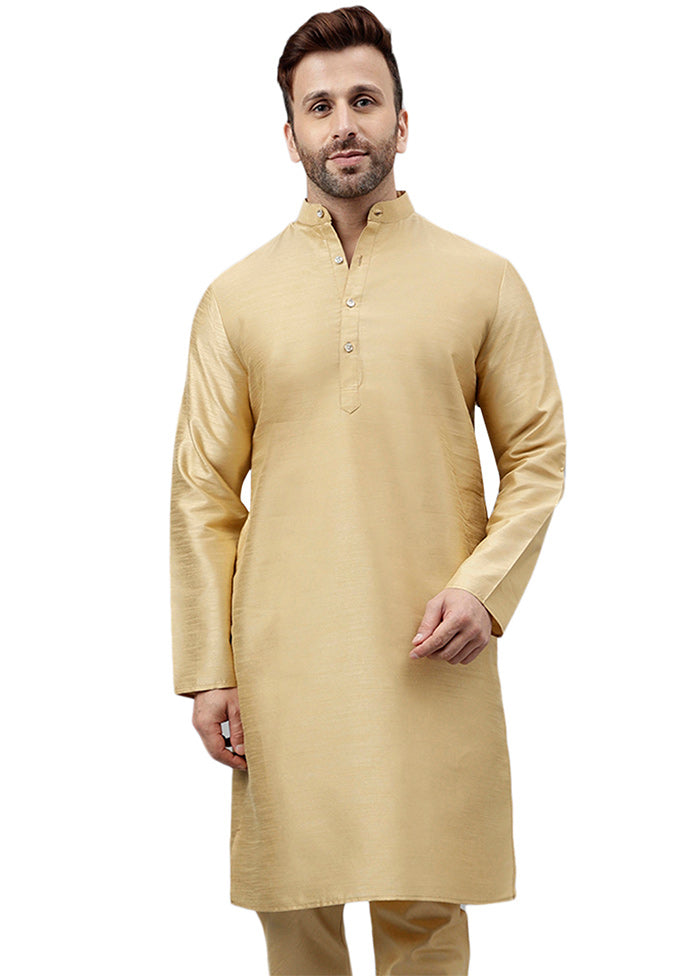 Cream Dupion Silk Solid Kurta