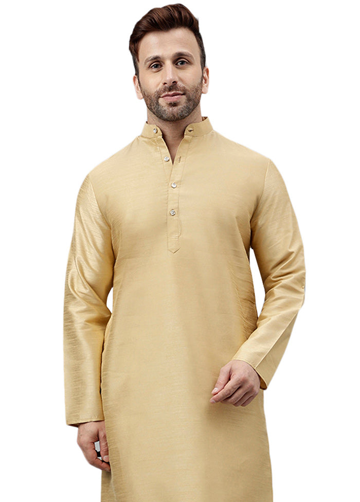 Cream Dupion Silk Solid Kurta