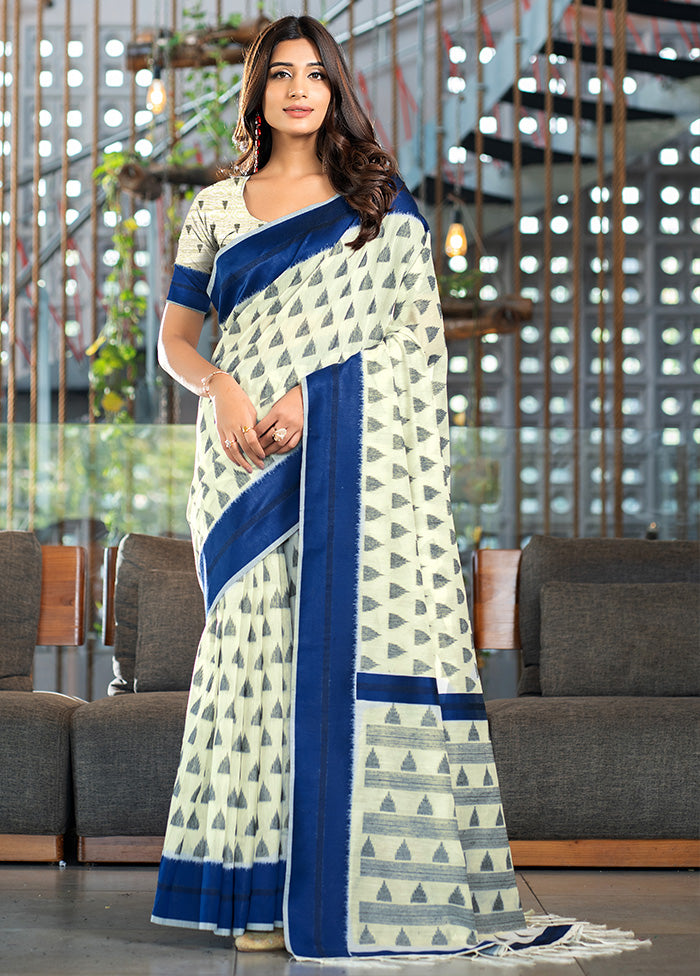 Navy Blue Silk Saree With Blouse Piece