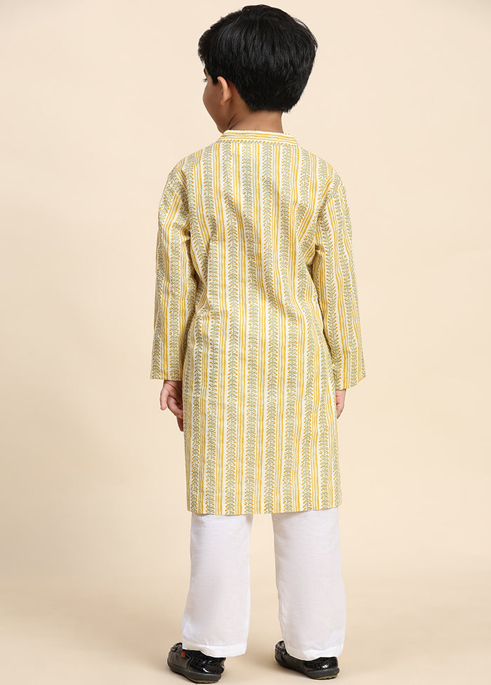 Yellow Cotton Full Sleeves Collar Neckshape Kurta Pajama Set