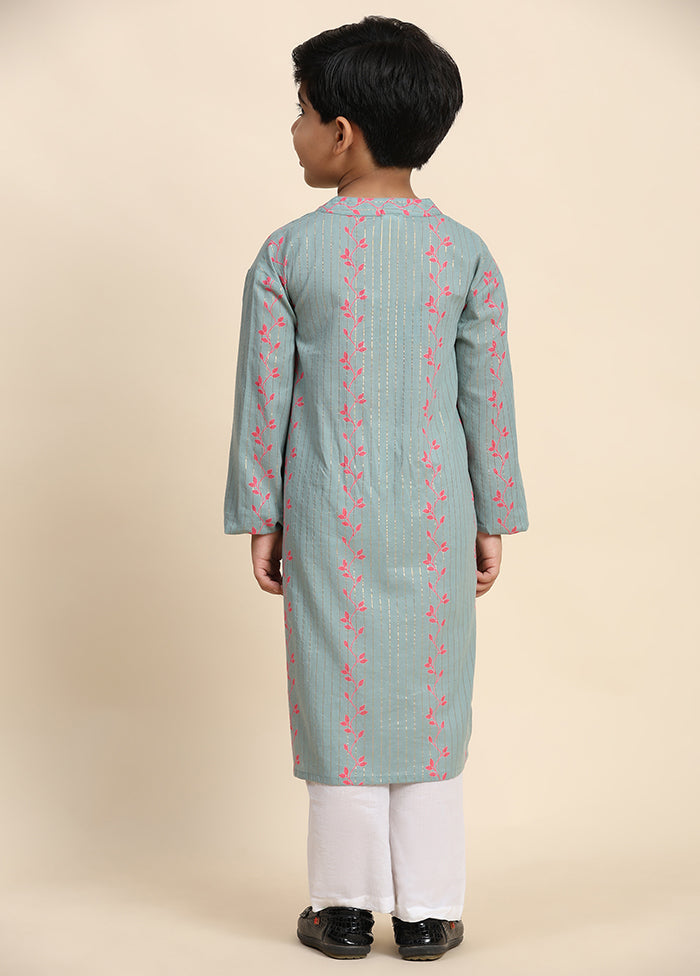 Grey Cotton Full Sleeves Collar Neckshape Kurta Pajama Set