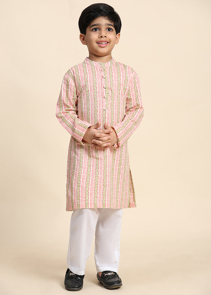 Pink Cotton Full Sleeves Collar Neckshape Kurta Pajama Set