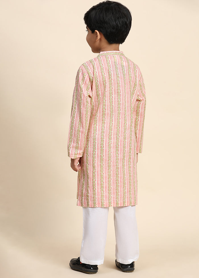 Pink Cotton Full Sleeves Collar Neckshape Kurta Pajama Set