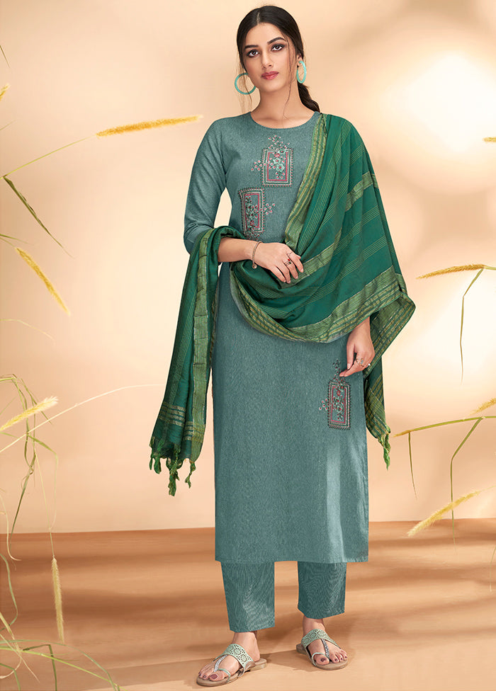3 Pc Teal Blue Readymade Cotton Suit Set VDKSH040357 - Indian Silk House Agencies