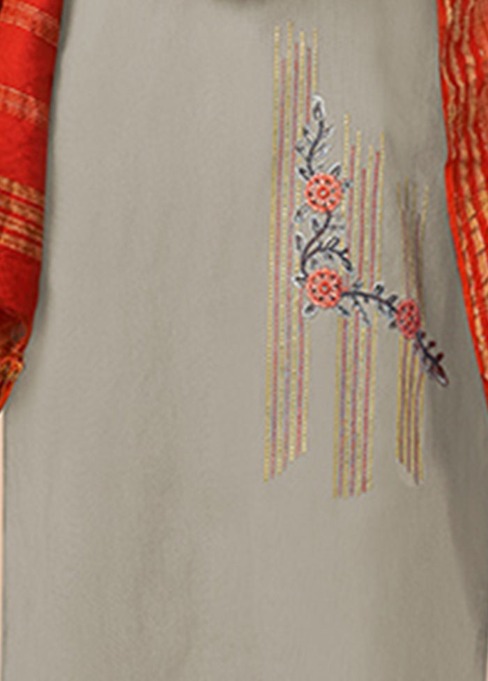 3 Pc Grey Readymade Cotton Suit Set VDKSH040358 - Indian Silk House Agencies