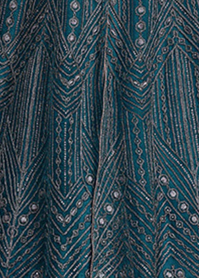 3 Pc Semi Stitched Teal Blue Net Suit Set VDKSH110327 - Indian Silk House Agencies