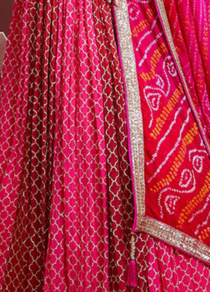 3 Pc Pink Chinon Silk Embroidered Lehenga Set - Indian Silk House Agencies